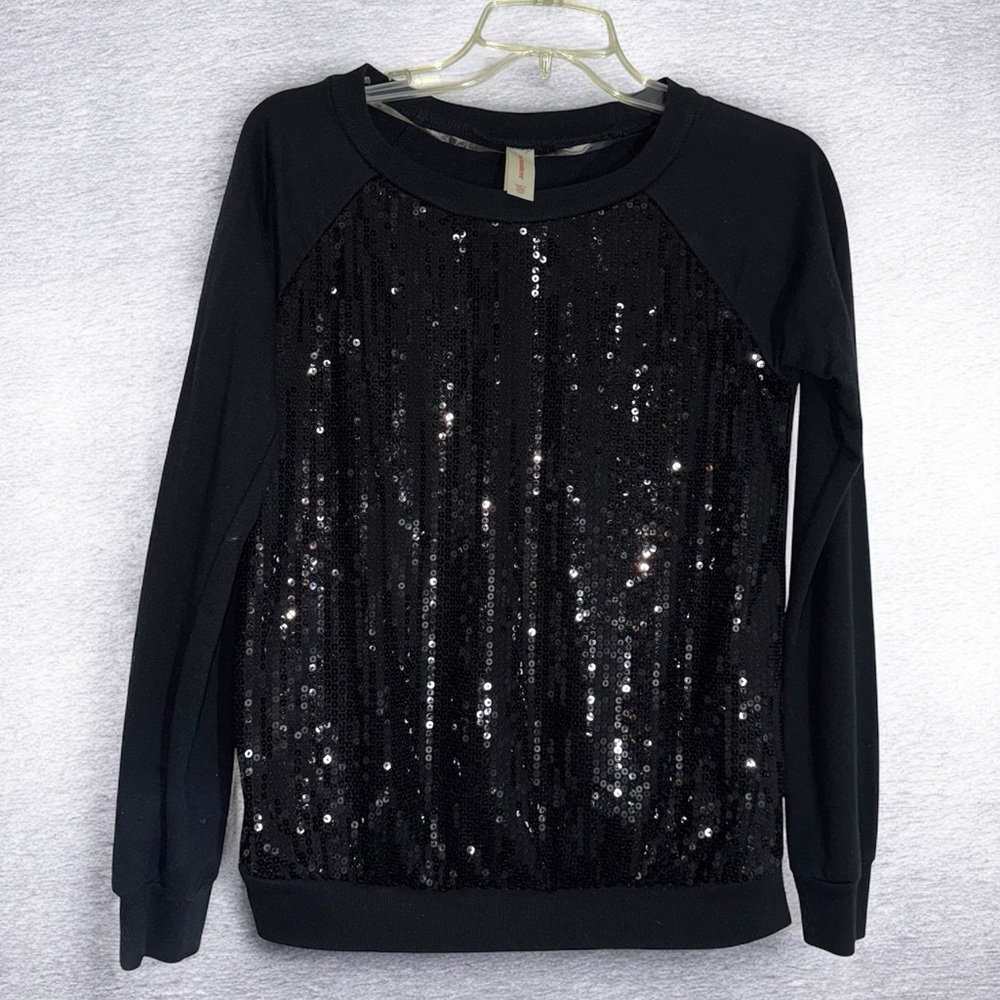 No Boundaries Black Sequin Lightweight Sweatshirt Juniors M (7-9)